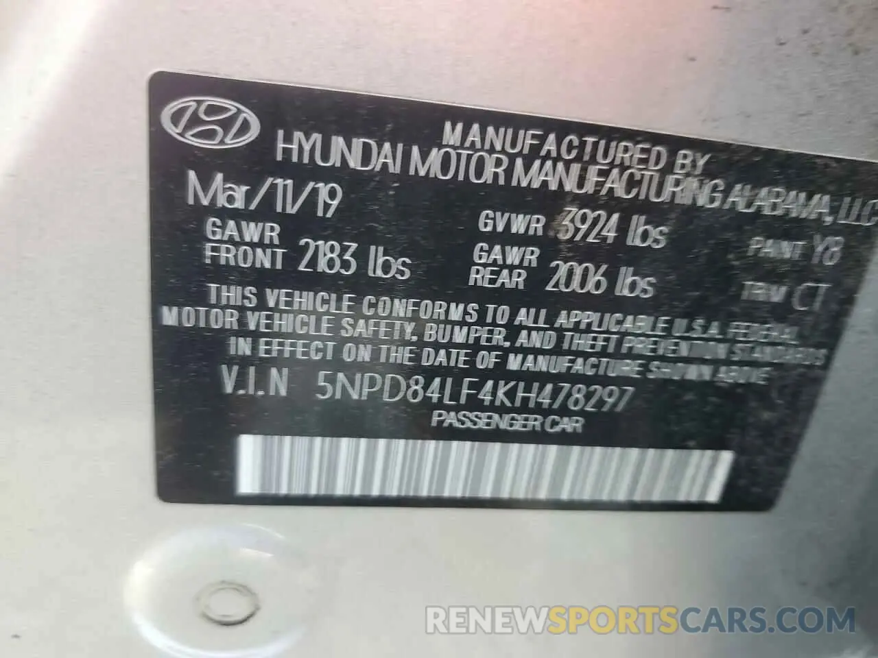 14 Photograph of a damaged car 5NPD84LF4KH478297 HYUNDAI ELANTRA 2019