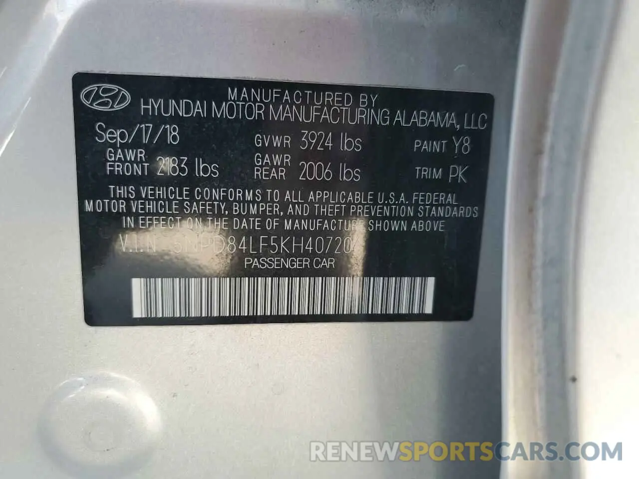 12 Photograph of a damaged car 5NPD84LF5KH407206 HYUNDAI ELANTRA 2019
