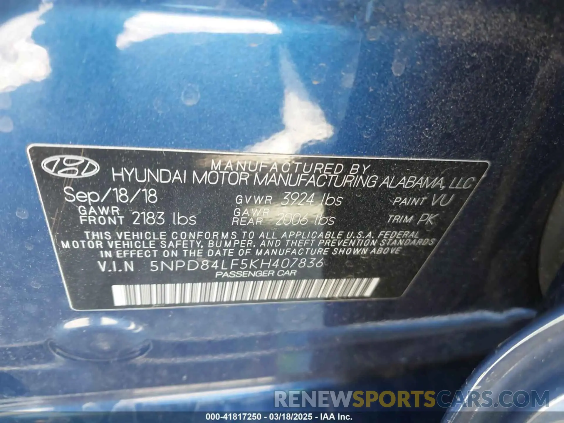 9 Photograph of a damaged car 5NPD84LF5KH407836 HYUNDAI ELANTRA 2019