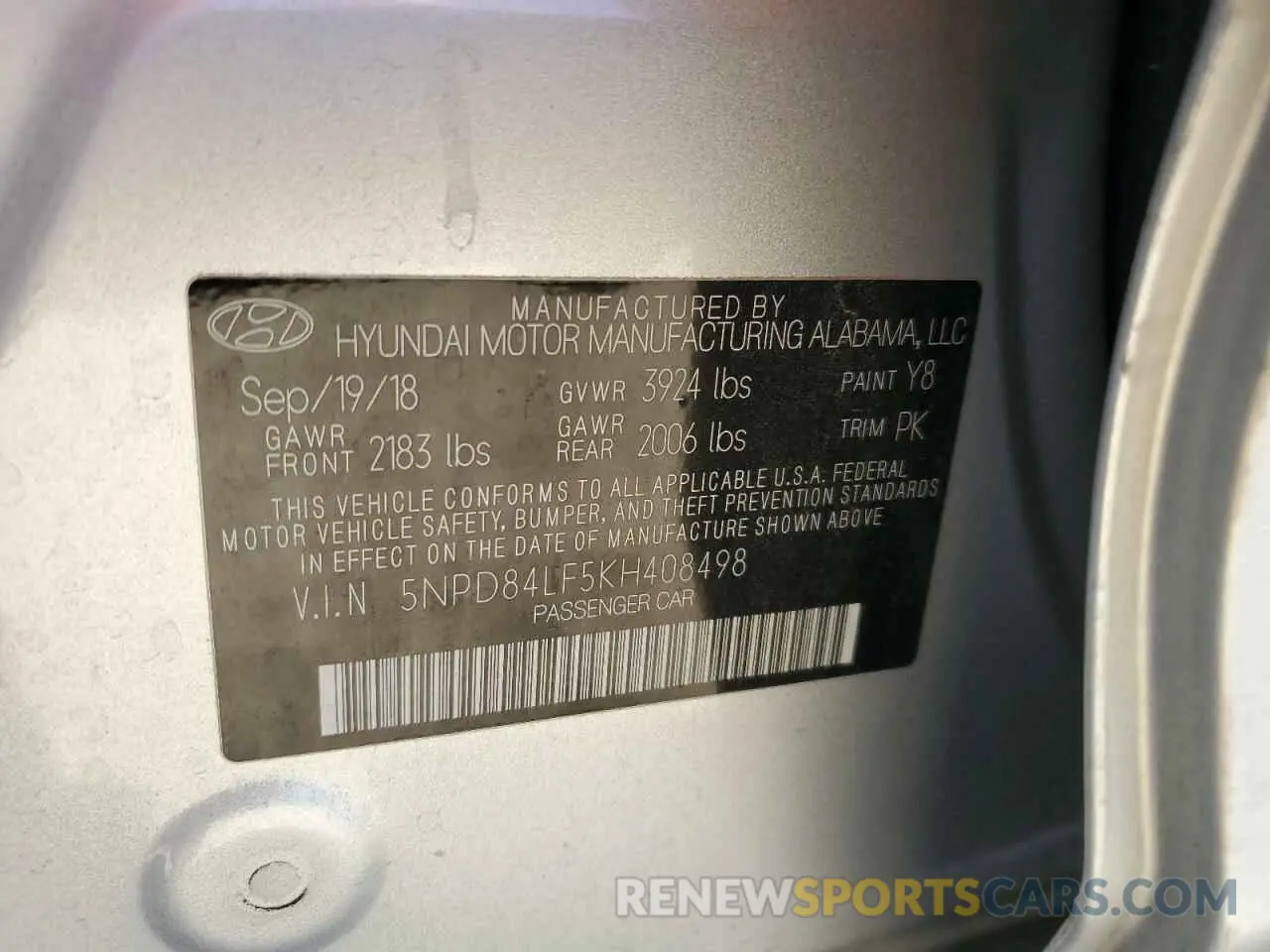 12 Photograph of a damaged car 5NPD84LF5KH408498 HYUNDAI ELANTRA 2019