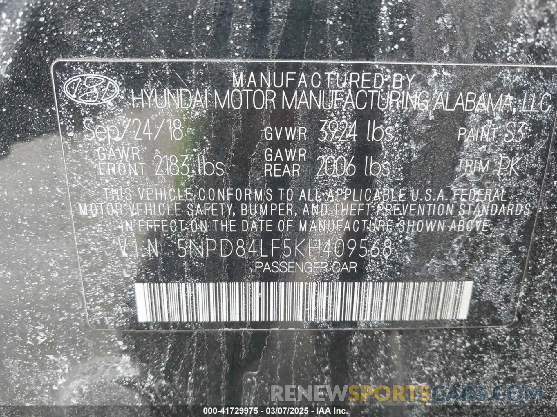9 Photograph of a damaged car 5NPD84LF5KH409568 HYUNDAI ELANTRA 2019
