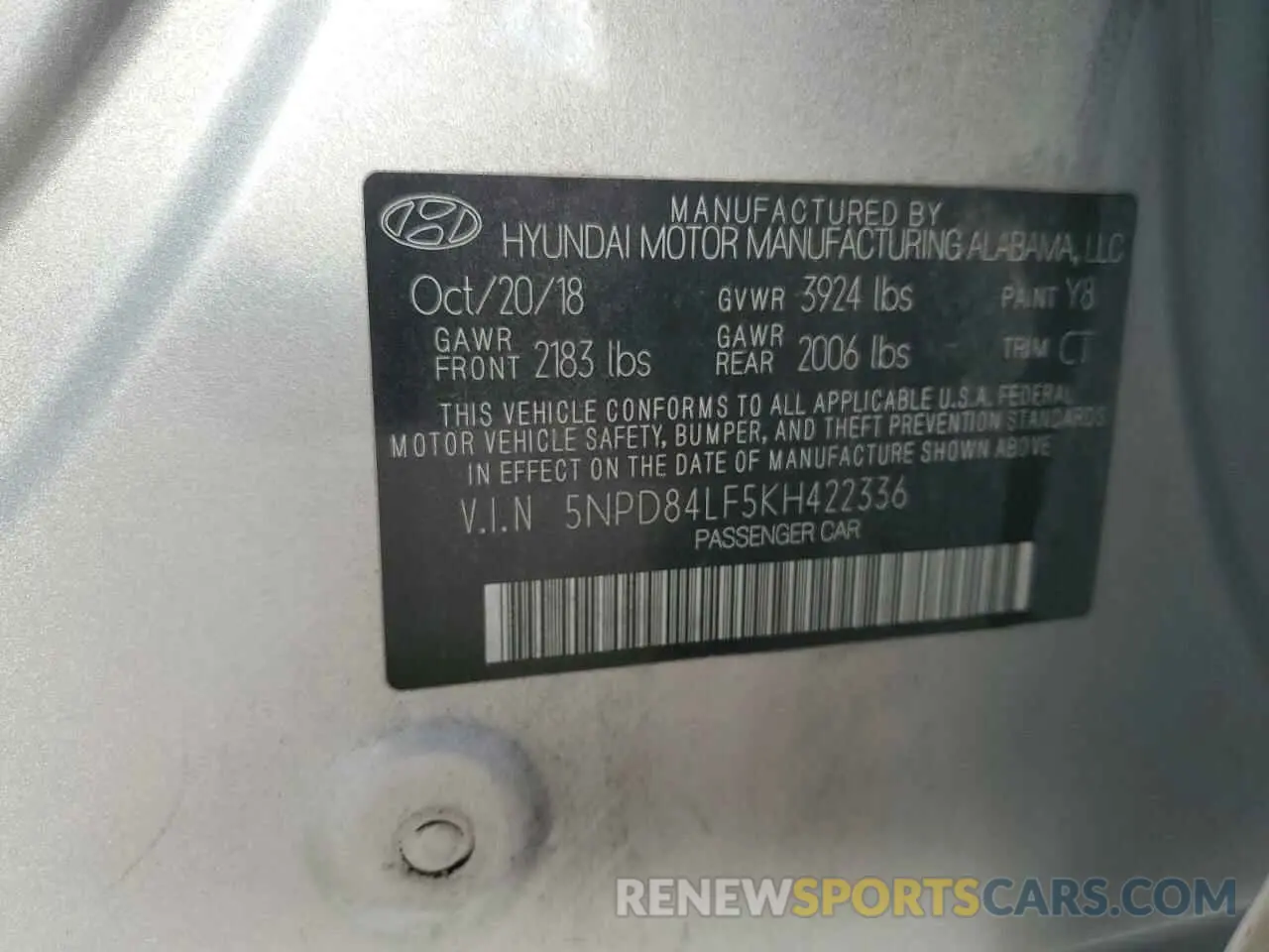 14 Photograph of a damaged car 5NPD84LF5KH422336 HYUNDAI ELANTRA 2019