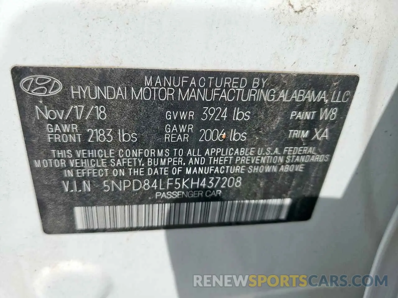 12 Photograph of a damaged car 5NPD84LF5KH437208 HYUNDAI ELANTRA 2019