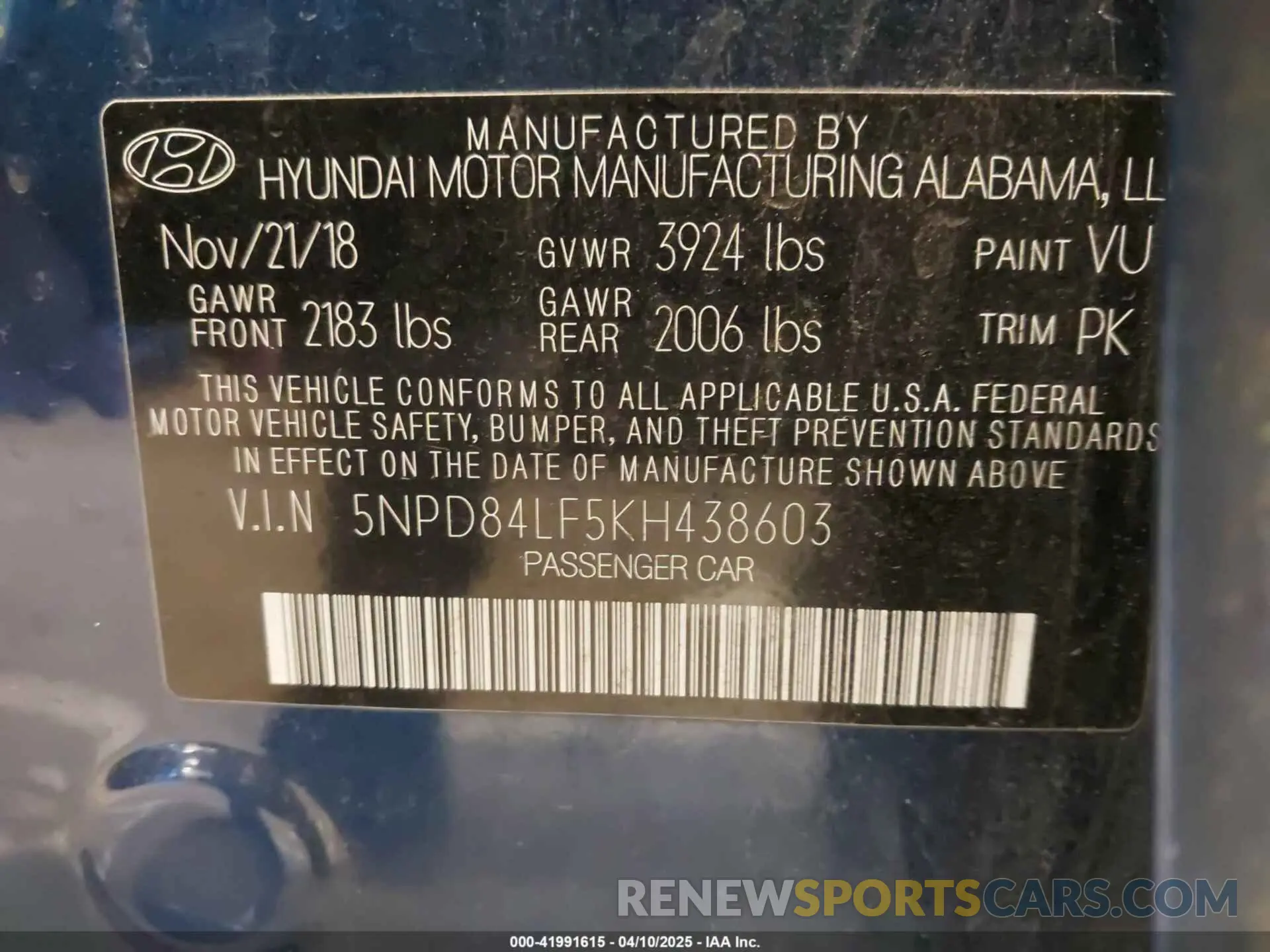 9 Photograph of a damaged car 5NPD84LF5KH438603 HYUNDAI ELANTRA 2019