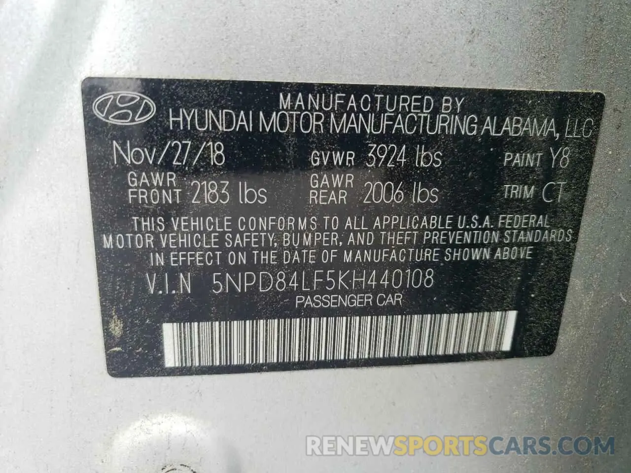 12 Photograph of a damaged car 5NPD84LF5KH440108 HYUNDAI ELANTRA 2019