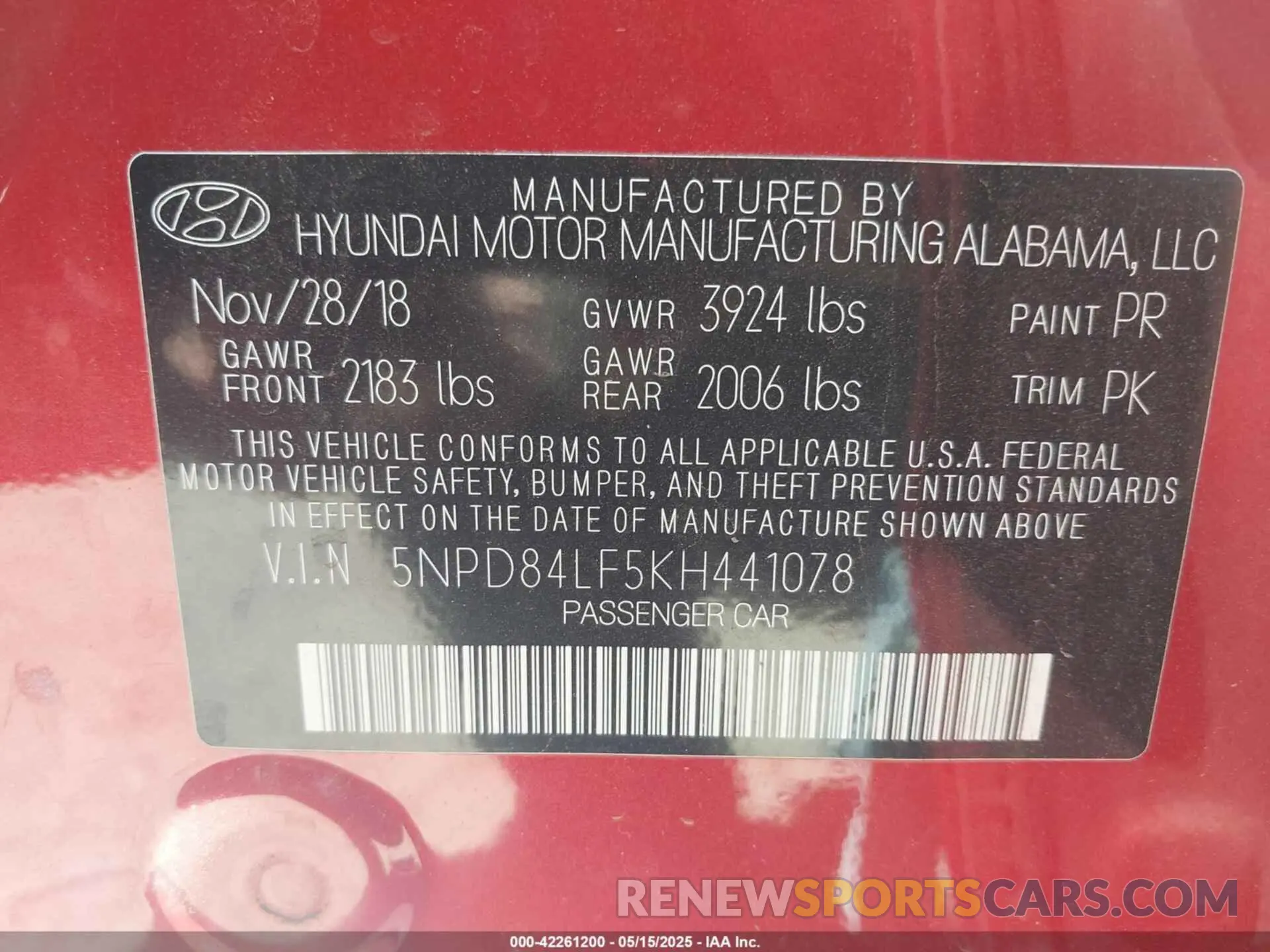 9 Photograph of a damaged car 5NPD84LF5KH441078 HYUNDAI ELANTRA 2019
