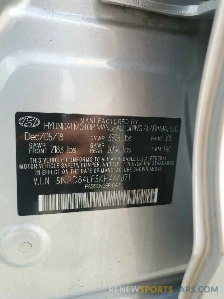 12 Photograph of a damaged car 5NPD84LF5KH444871 HYUNDAI ELANTRA 2019