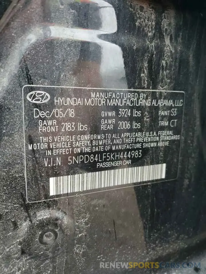 12 Photograph of a damaged car 5NPD84LF5KH444983 HYUNDAI ELANTRA 2019