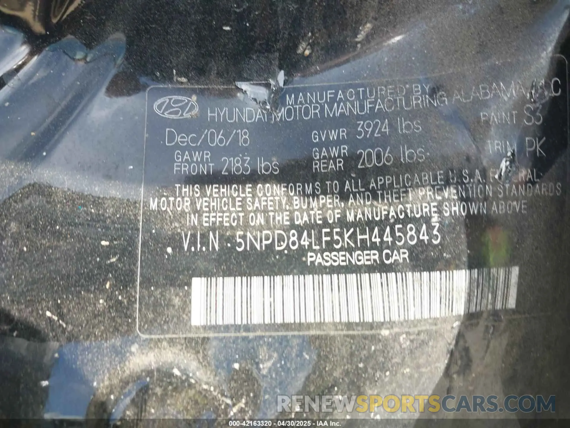 9 Photograph of a damaged car 5NPD84LF5KH445843 HYUNDAI ELANTRA 2019