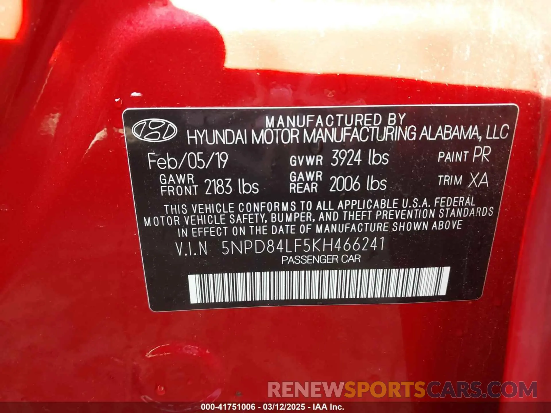 9 Photograph of a damaged car 5NPD84LF5KH466241 HYUNDAI ELANTRA 2019