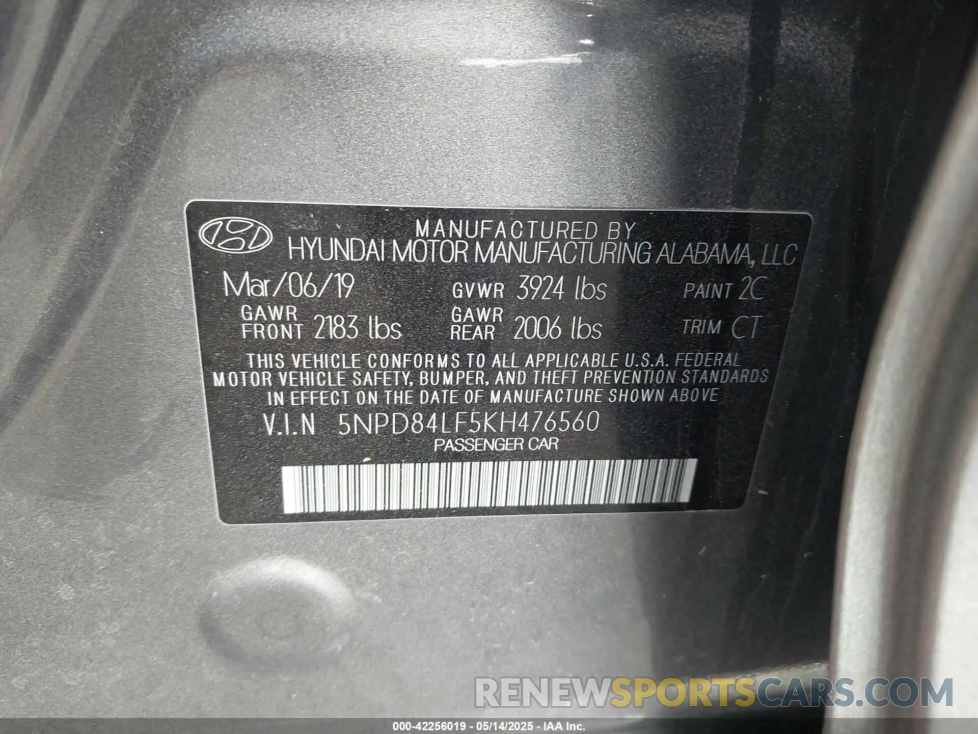 9 Photograph of a damaged car 5NPD84LF5KH476560 HYUNDAI ELANTRA 2019