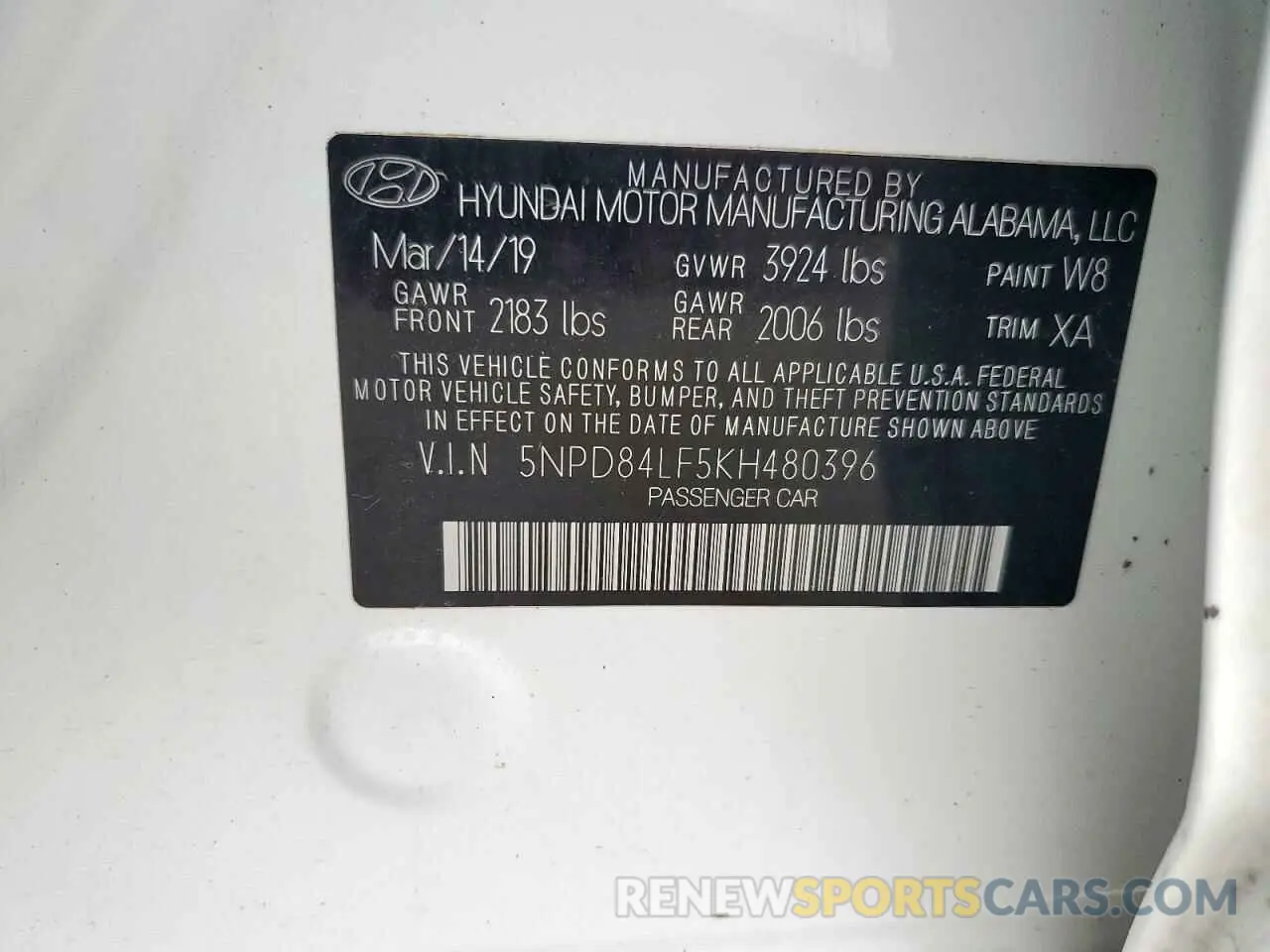 12 Photograph of a damaged car 5NPD84LF5KH480396 HYUNDAI ELANTRA 2019