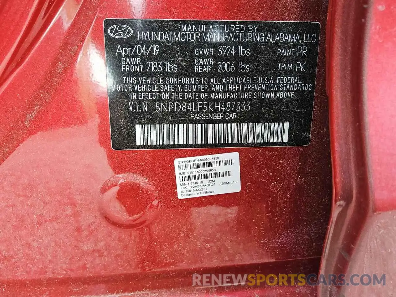 12 Photograph of a damaged car 5NPD84LF5KH487333 HYUNDAI ELANTRA 2019