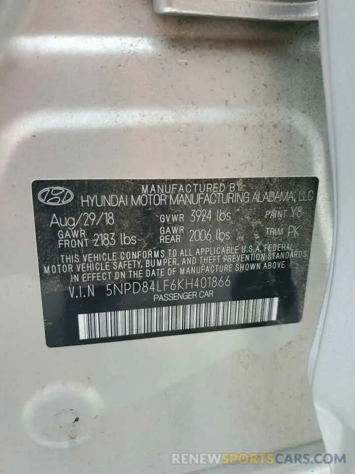 12 Photograph of a damaged car 5NPD84LF6KH401866 HYUNDAI ELANTRA 2019