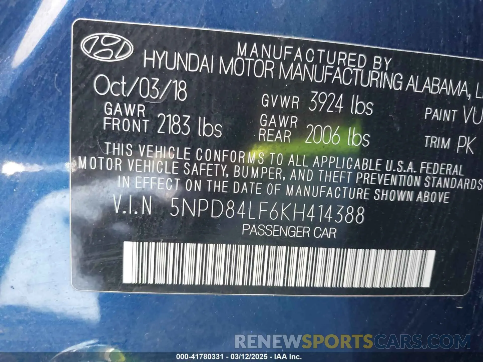 9 Photograph of a damaged car 5NPD84LF6KH414388 HYUNDAI ELANTRA 2019