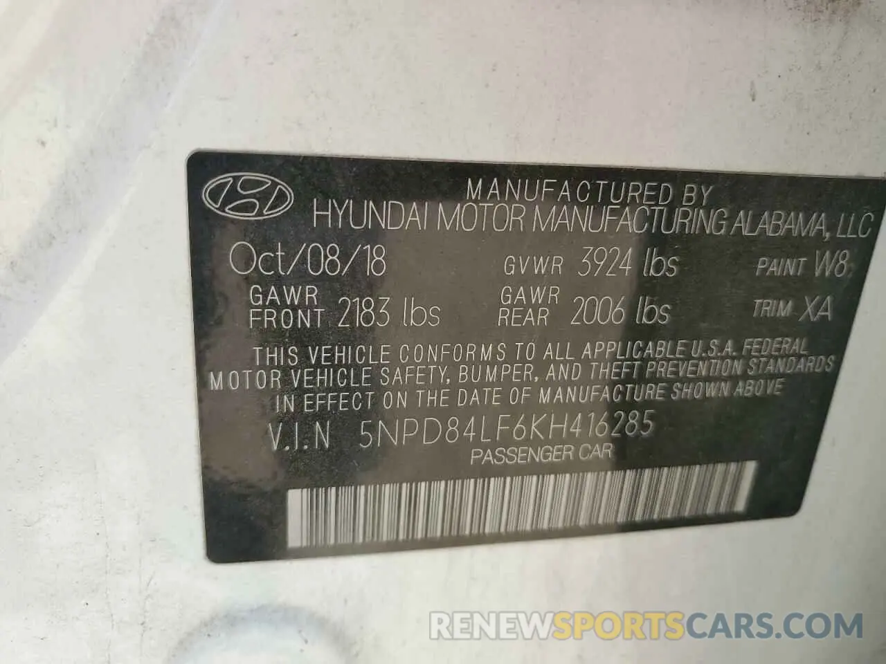 12 Photograph of a damaged car 5NPD84LF6KH416285 HYUNDAI ELANTRA 2019