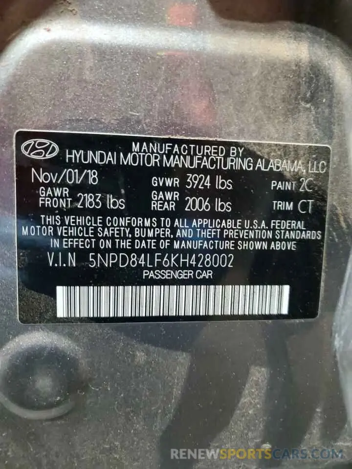 12 Photograph of a damaged car 5NPD84LF6KH428002 HYUNDAI ELANTRA 2019