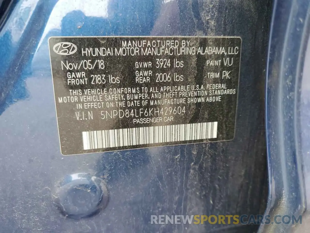 12 Photograph of a damaged car 5NPD84LF6KH429604 HYUNDAI ELANTRA 2019