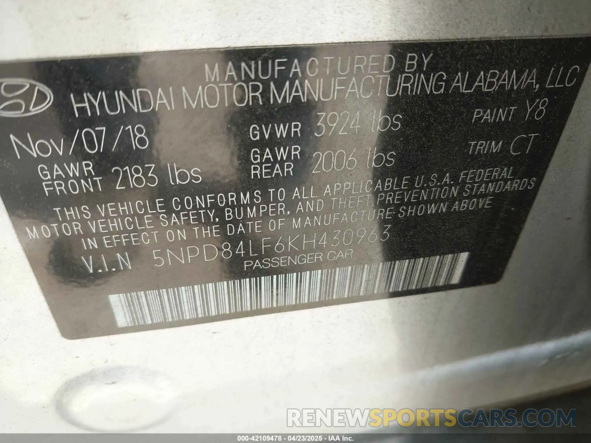 9 Photograph of a damaged car 5NPD84LF6KH430963 HYUNDAI ELANTRA 2019