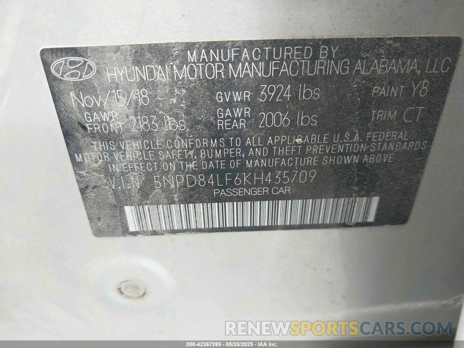 9 Photograph of a damaged car 5NPD84LF6KH435709 HYUNDAI ELANTRA 2019