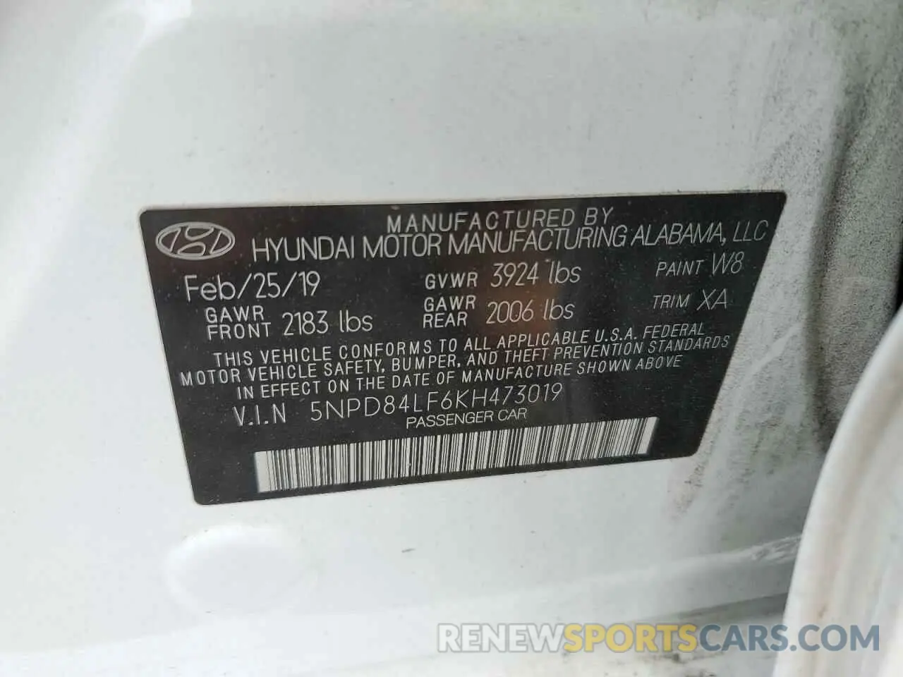 14 Photograph of a damaged car 5NPD84LF6KH473019 HYUNDAI ELANTRA 2019