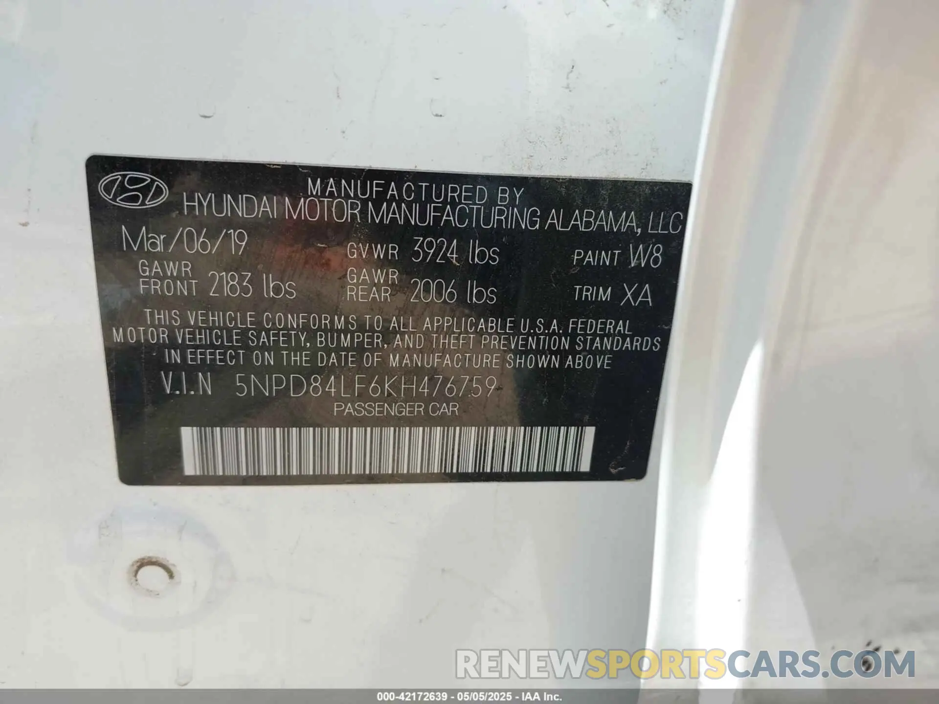 9 Photograph of a damaged car 5NPD84LF6KH476759 HYUNDAI ELANTRA 2019