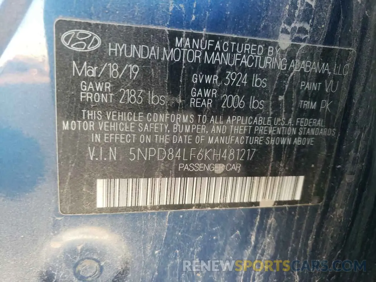 13 Photograph of a damaged car 5NPD84LF6KH481217 HYUNDAI ELANTRA 2019