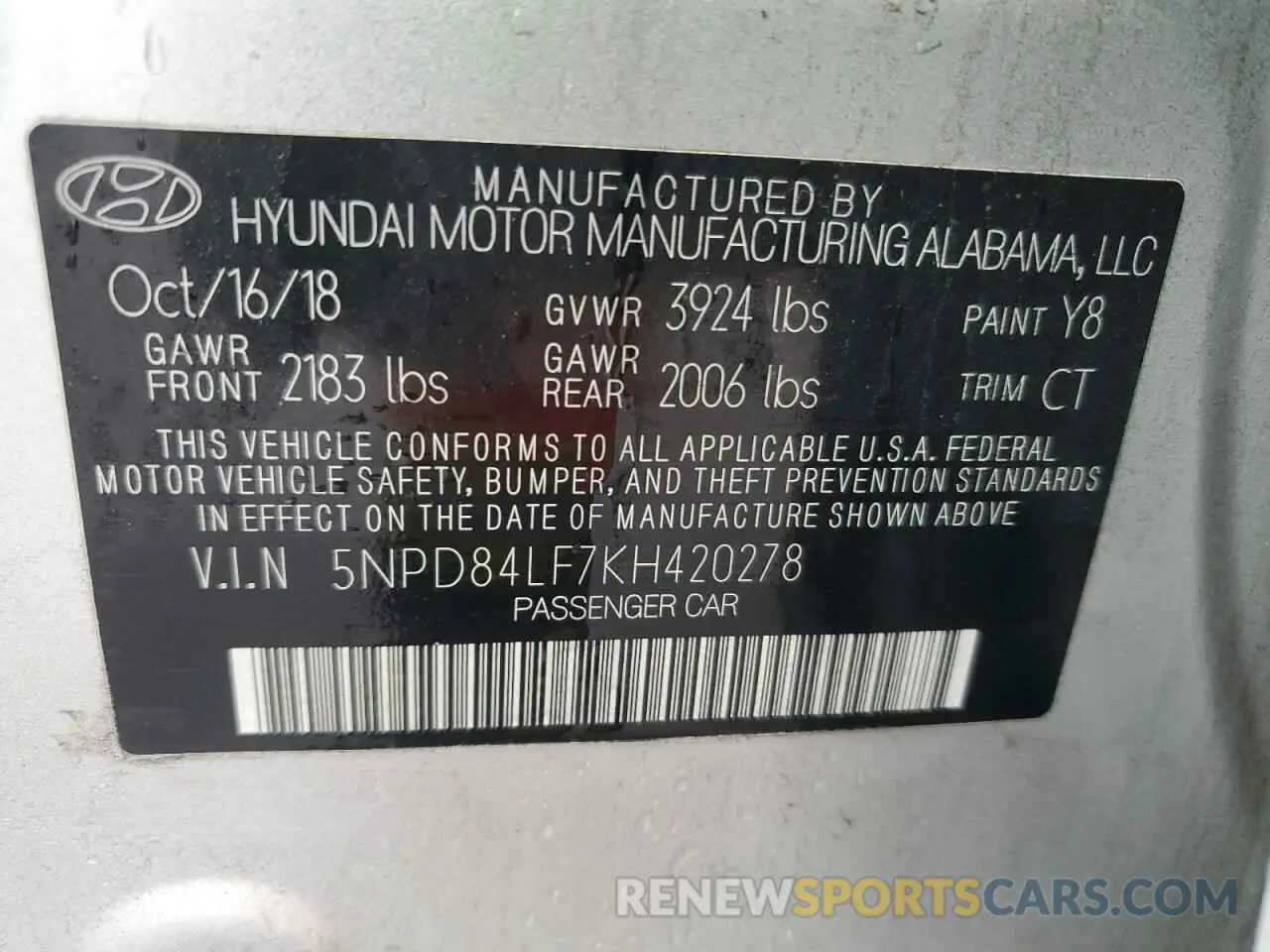 12 Photograph of a damaged car 5NPD84LF7KH420278 HYUNDAI ELANTRA 2019