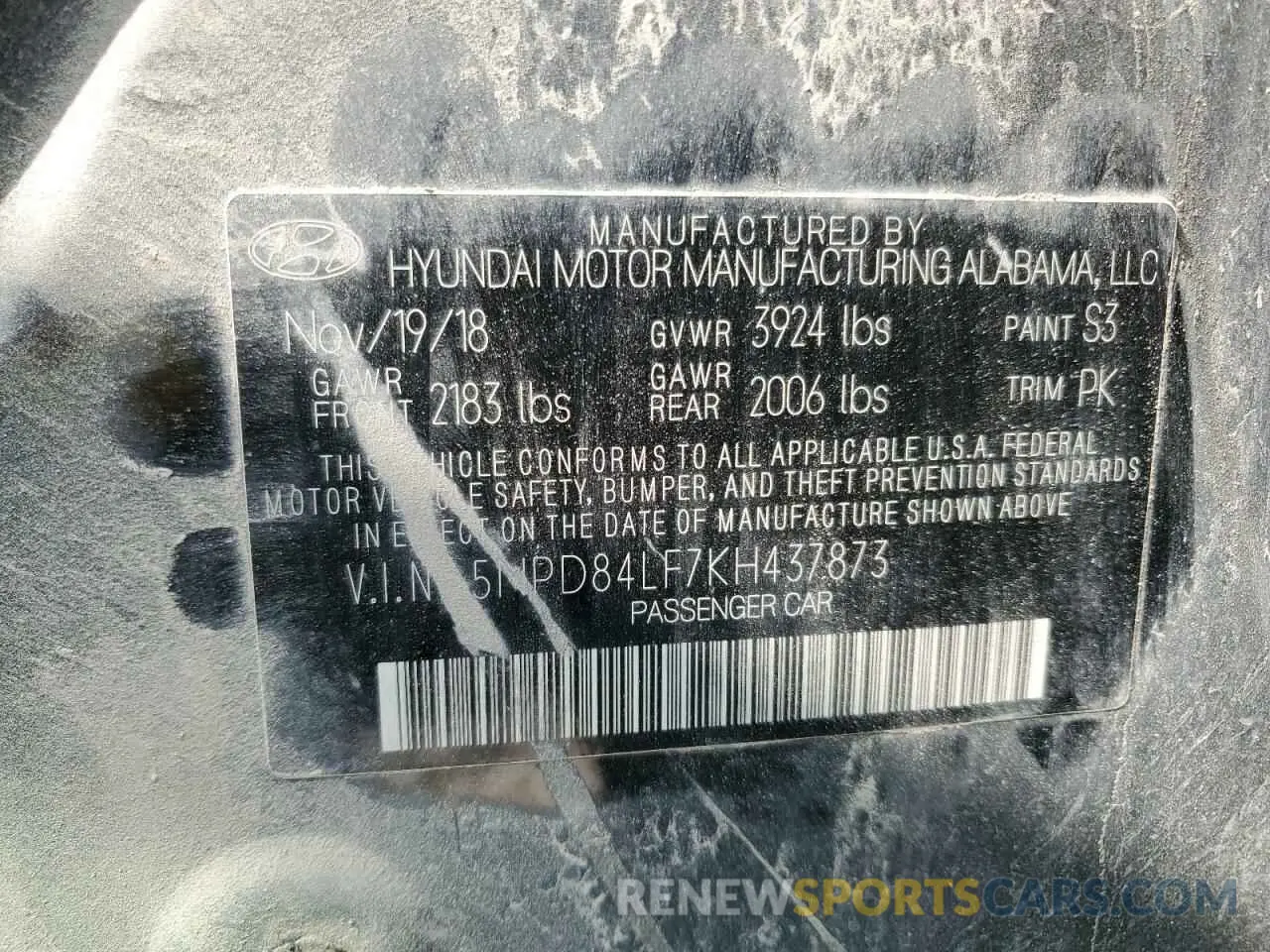 12 Photograph of a damaged car 5NPD84LF7KH437873 HYUNDAI ELANTRA 2019