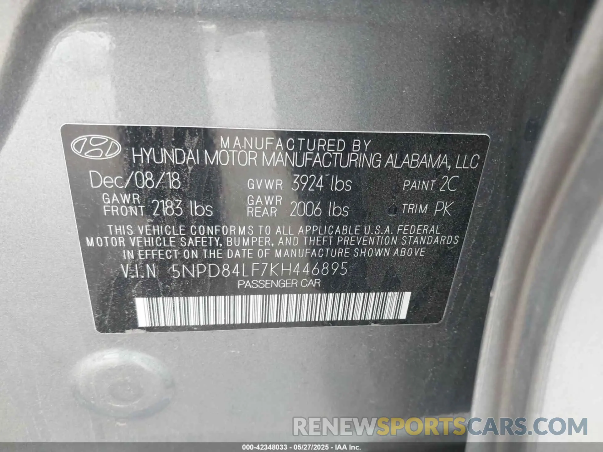 9 Photograph of a damaged car 5NPD84LF7KH446895 HYUNDAI ELANTRA 2019