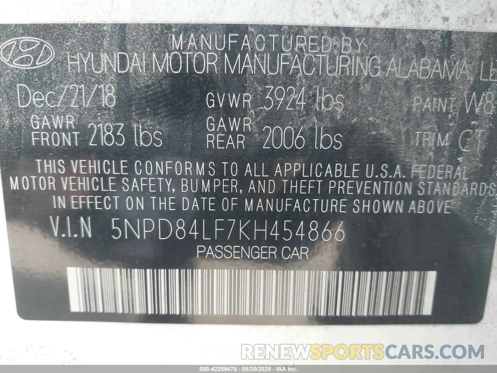 9 Photograph of a damaged car 5NPD84LF7KH454866 HYUNDAI ELANTRA 2019