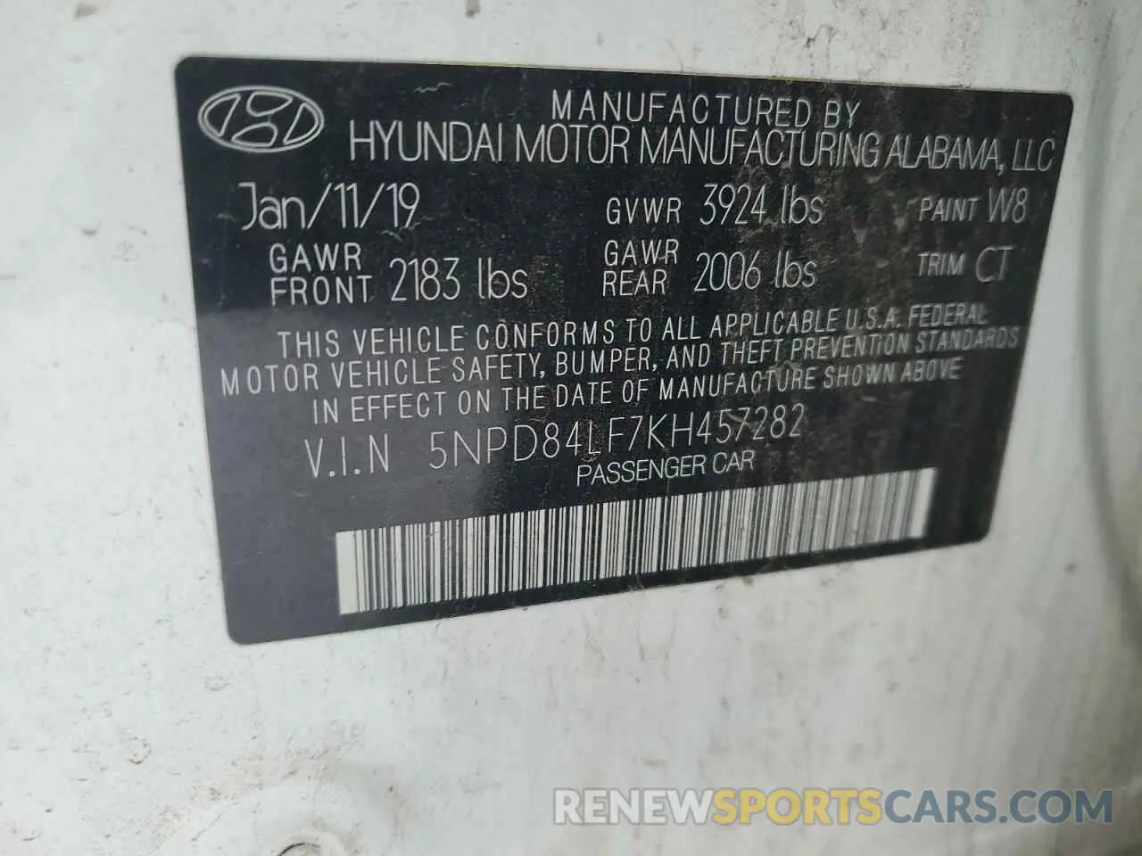 12 Photograph of a damaged car 5NPD84LF7KH457282 HYUNDAI ELANTRA 2019