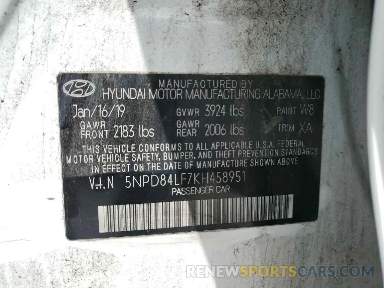 12 Photograph of a damaged car 5NPD84LF7KH458951 HYUNDAI ELANTRA 2019