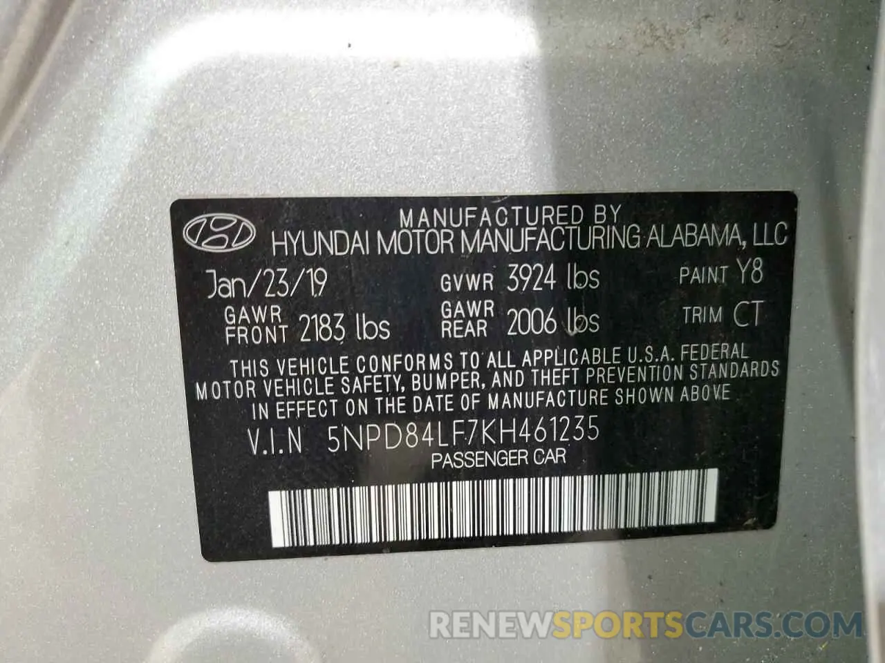12 Photograph of a damaged car 5NPD84LF7KH461235 HYUNDAI ELANTRA 2019