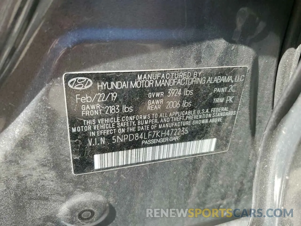 13 Photograph of a damaged car 5NPD84LF7KH472235 HYUNDAI ELANTRA 2019
