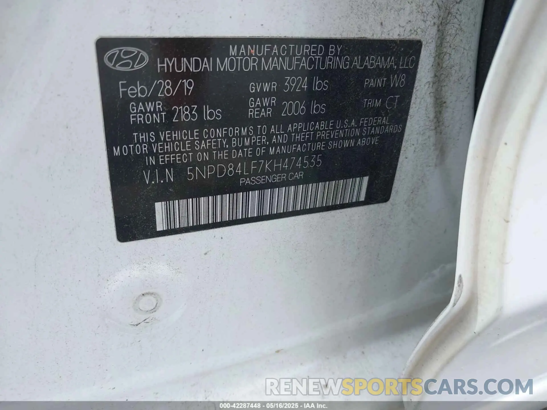 9 Photograph of a damaged car 5NPD84LF7KH474535 HYUNDAI ELANTRA 2019