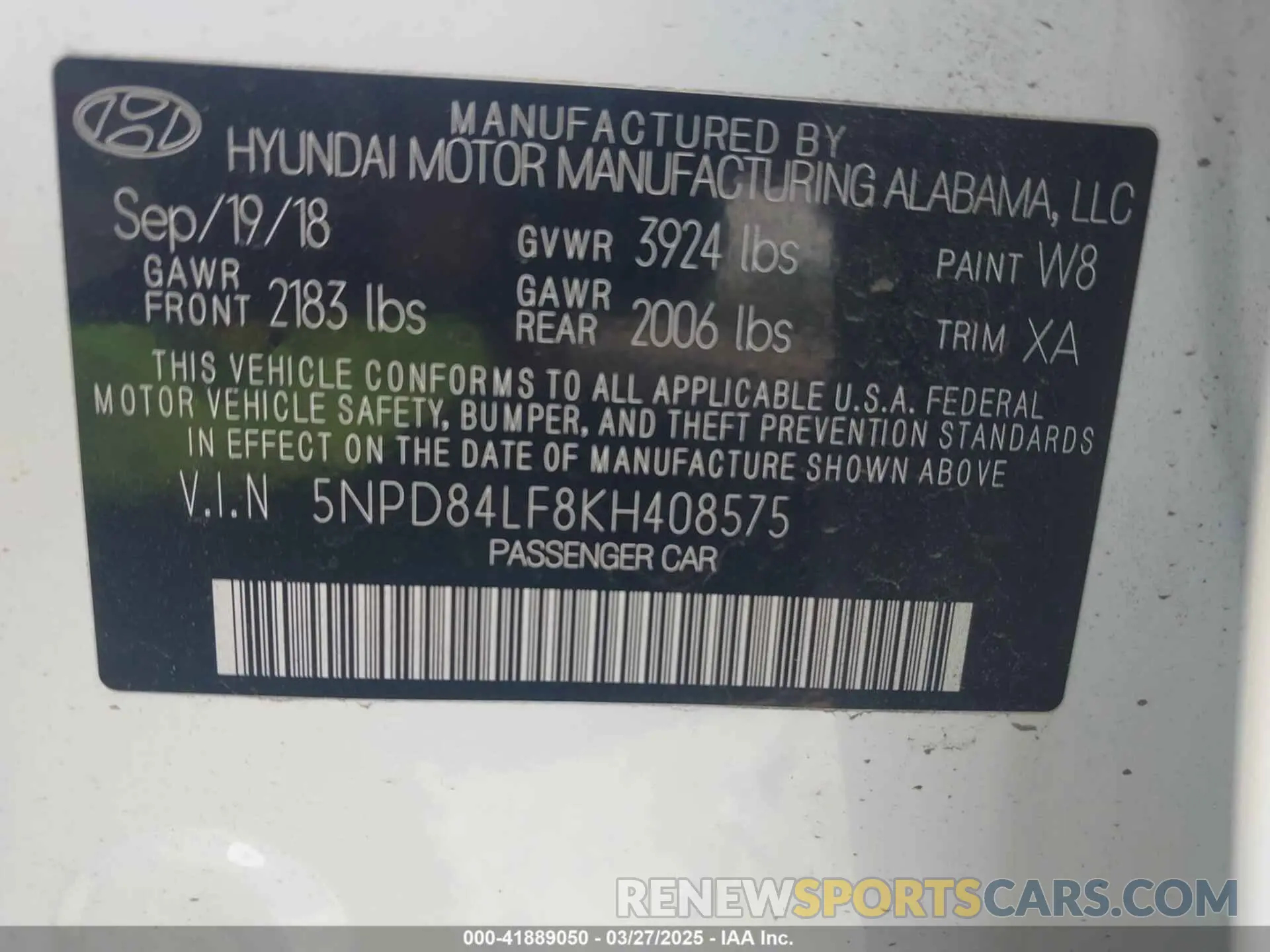 9 Photograph of a damaged car 5NPD84LF8KH408575 HYUNDAI ELANTRA 2019