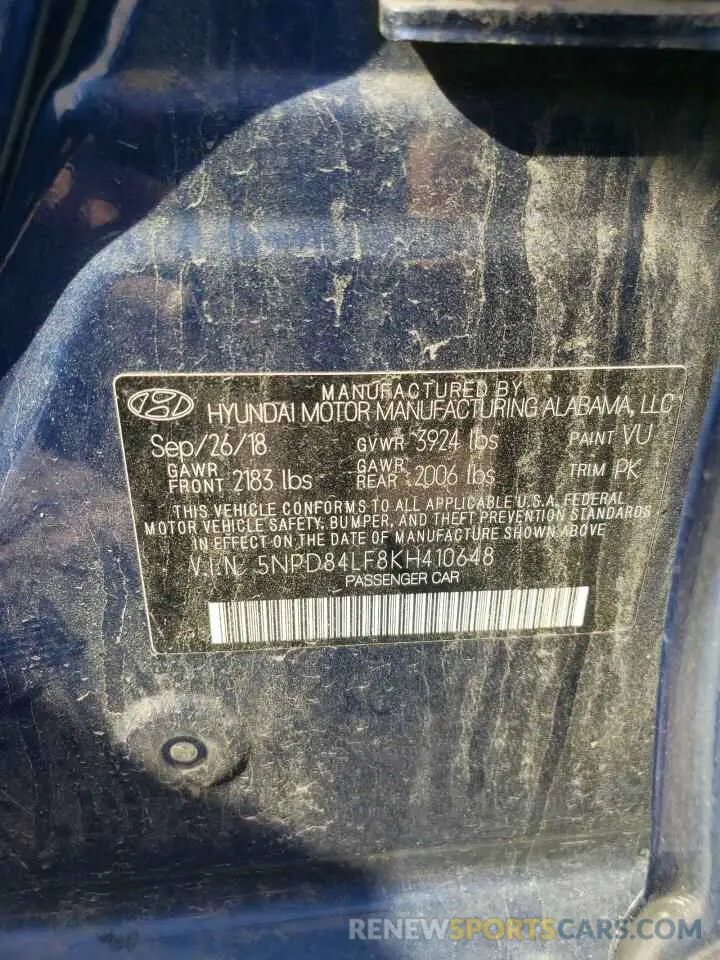 12 Photograph of a damaged car 5NPD84LF8KH410648 HYUNDAI ELANTRA 2019