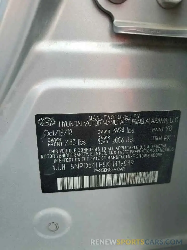 12 Photograph of a damaged car 5NPD84LF8KH419849 HYUNDAI ELANTRA 2019