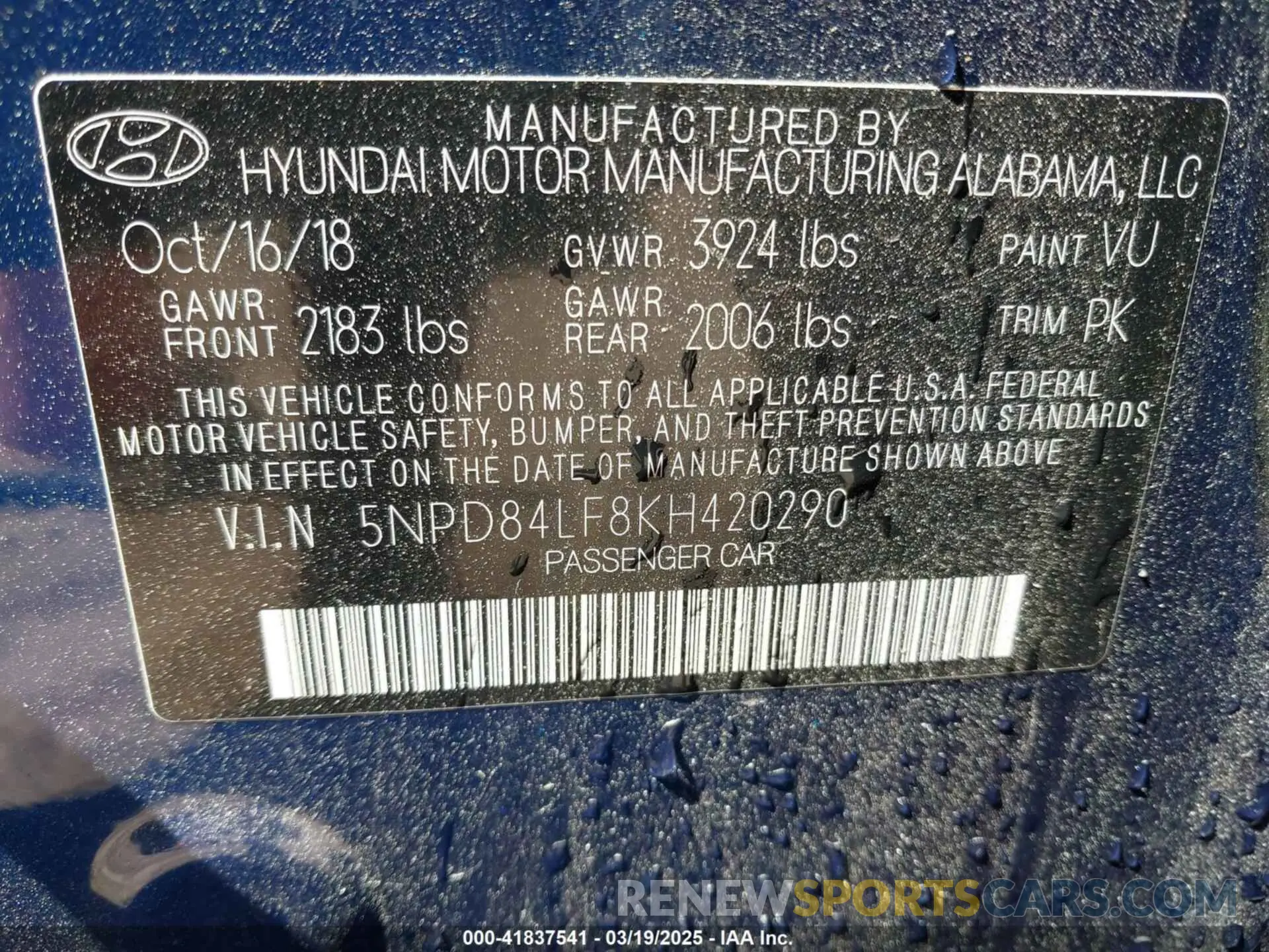9 Photograph of a damaged car 5NPD84LF8KH420290 HYUNDAI ELANTRA 2019