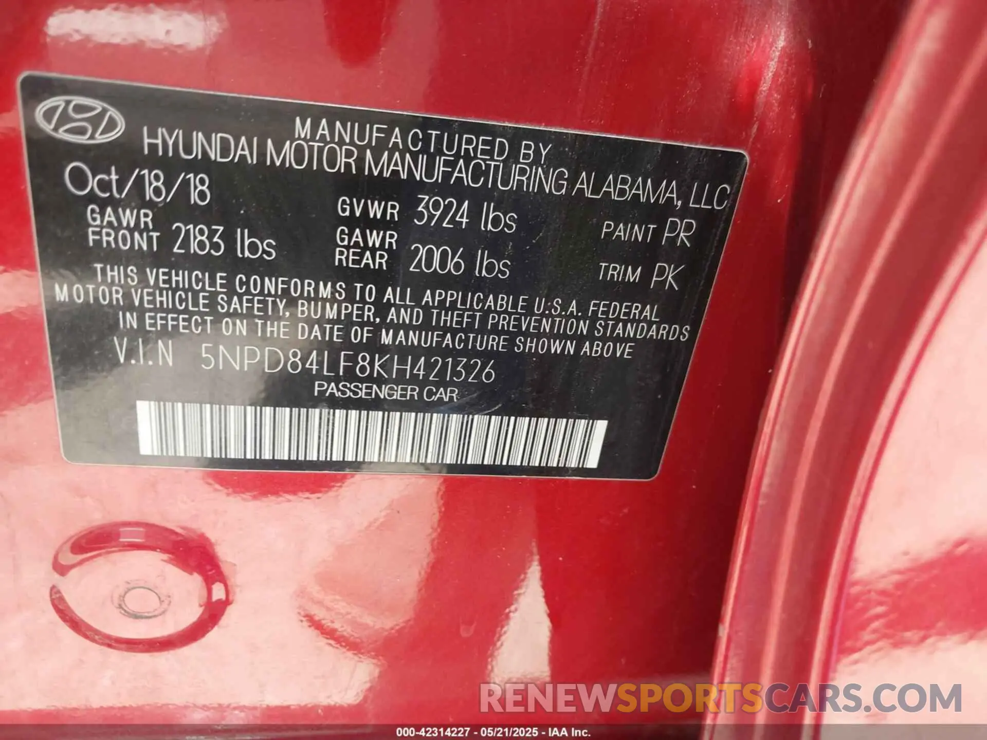 9 Photograph of a damaged car 5NPD84LF8KH421326 HYUNDAI ELANTRA 2019