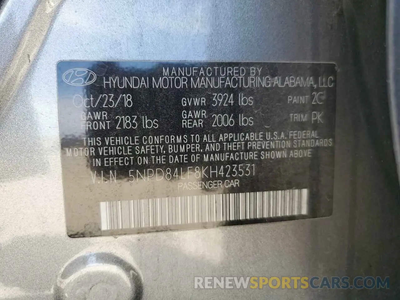 14 Photograph of a damaged car 5NPD84LF8KH423531 HYUNDAI ELANTRA 2019