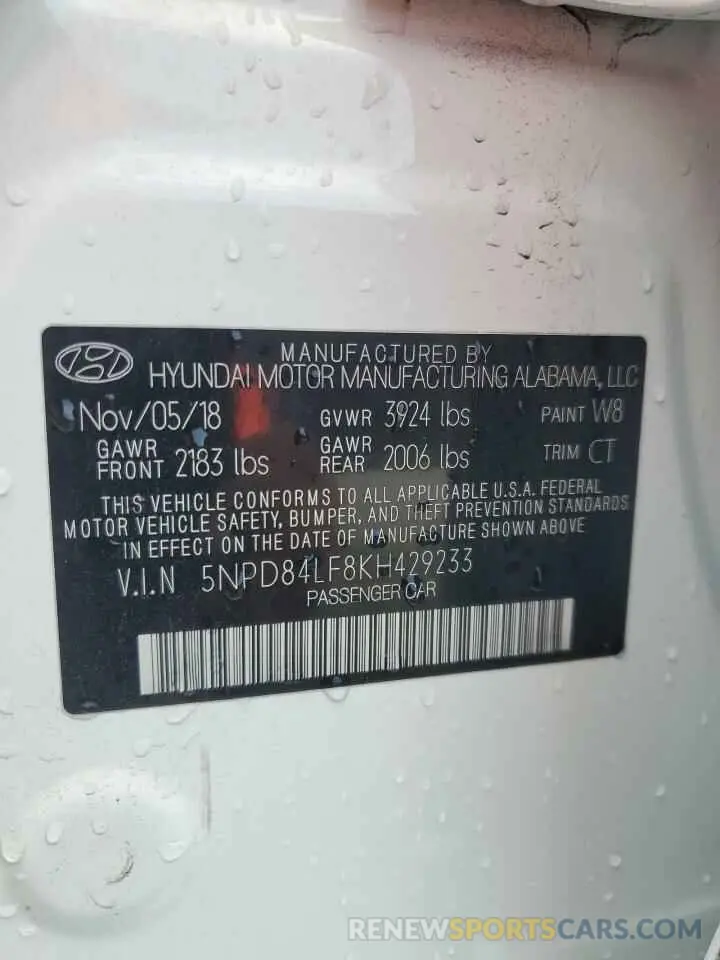 12 Photograph of a damaged car 5NPD84LF8KH429233 HYUNDAI ELANTRA 2019