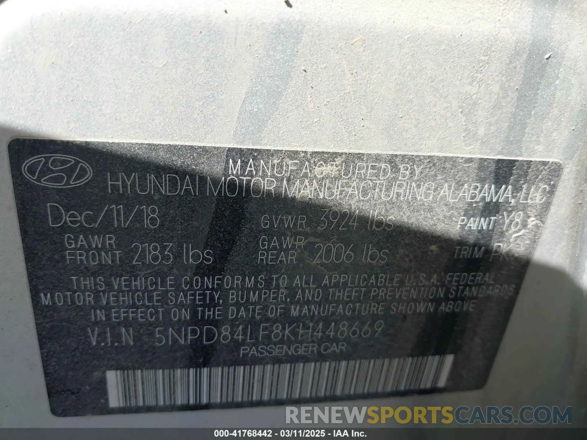 9 Photograph of a damaged car 5NPD84LF8KH448669 HYUNDAI ELANTRA 2019