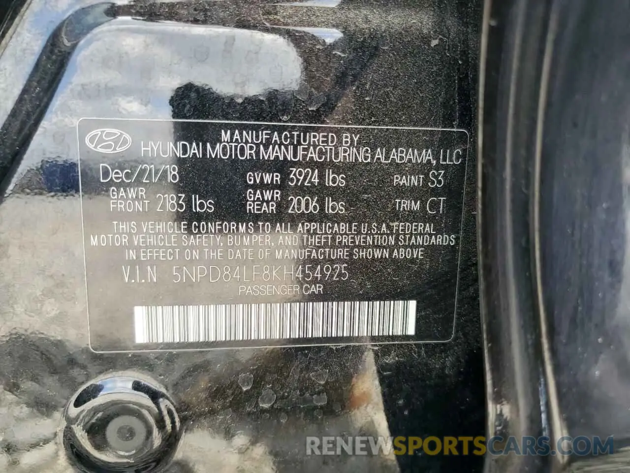 13 Photograph of a damaged car 5NPD84LF8KH454925 HYUNDAI ELANTRA 2019