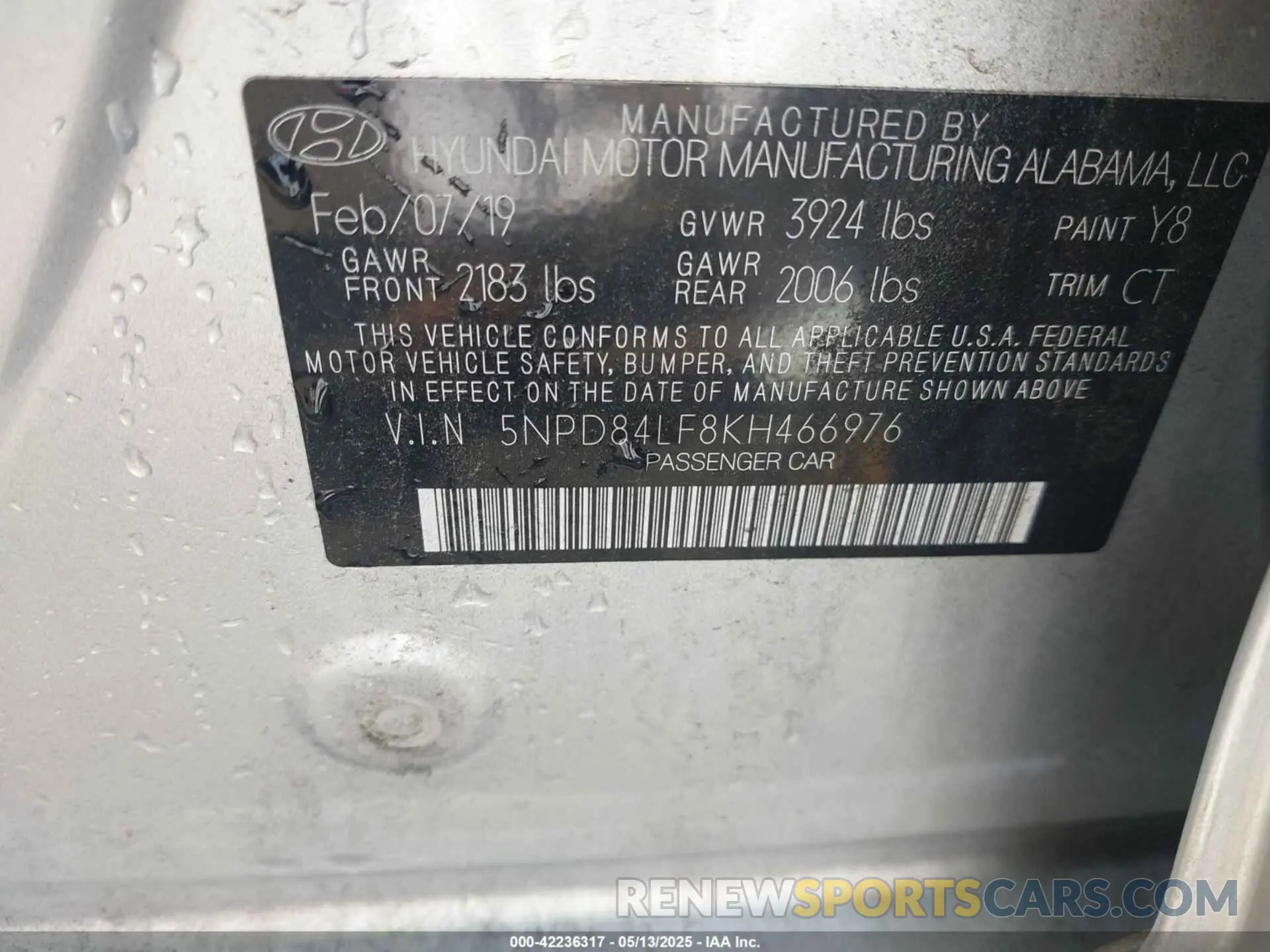 9 Photograph of a damaged car 5NPD84LF8KH466976 HYUNDAI ELANTRA 2019