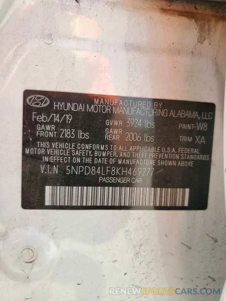 12 Photograph of a damaged car 5NPD84LF8KH469277 HYUNDAI ELANTRA 2019