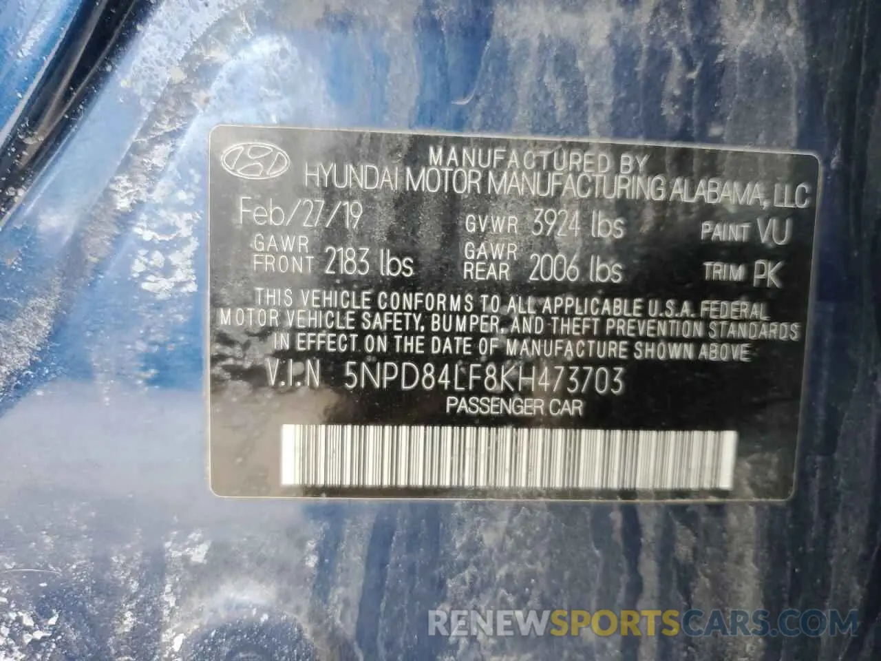 12 Photograph of a damaged car 5NPD84LF8KH473703 HYUNDAI ELANTRA 2019