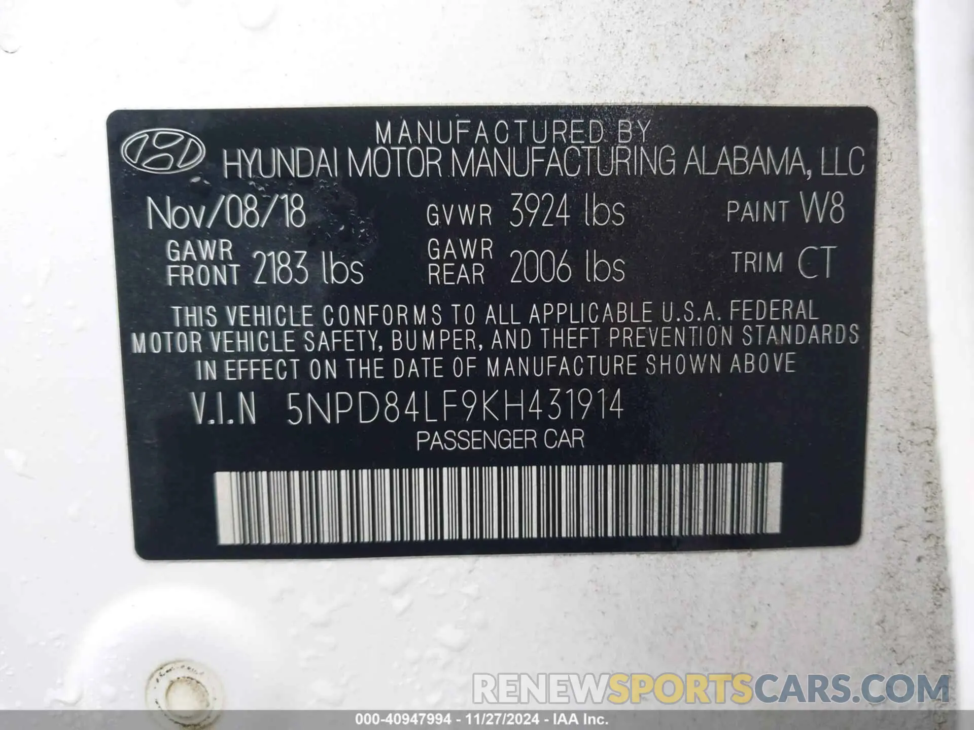 9 Photograph of a damaged car 5NPD84LF9KH431914 HYUNDAI ELANTRA 2019