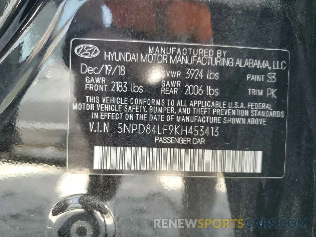 13 Photograph of a damaged car 5NPD84LF9KH453413 HYUNDAI ELANTRA 2019